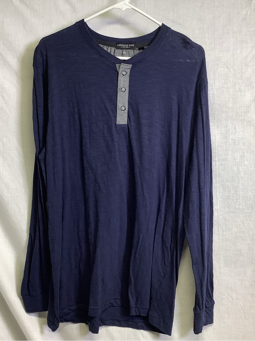London Fog Men’s Navy Long-Sleeve Henley Shirt Sz L NWT